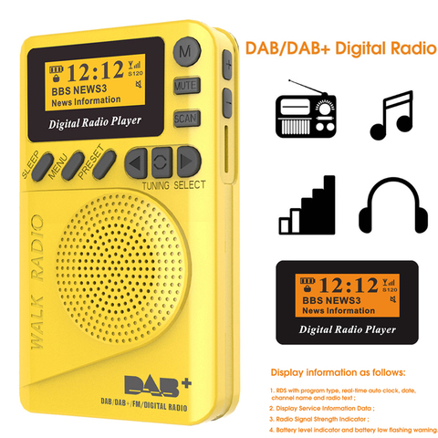 Mini poche DAB numérique Radio FM récepteur RDS lecteur MP3 Portable avec écran d'affichage LCD Support TF carte temps de sommeil ensemble ► Photo 1/6