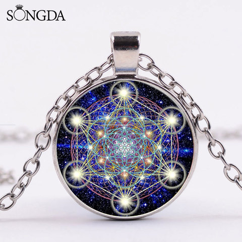 Collier avec pendentif Cube en Metatron pour femmes, forme géométrique, fleur de vie, Art, Photo, verre, dôme magique, cadeau ► Photo 1/6