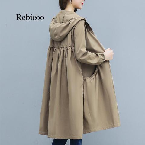 Printemps et été nouveau manteau de Trench droit à capuche femmes longue taille ample Joker manteau fermeture éclair femmes Trench manteau ► Photo 1/6