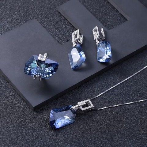 GEM'S BALLET – ensemble de bijoux géométriques en Quartz mystique, Iolite bleue naturelle irrégulière, collier et boucles d'oreilles en argent Sterling 925 ► Photo 1/6