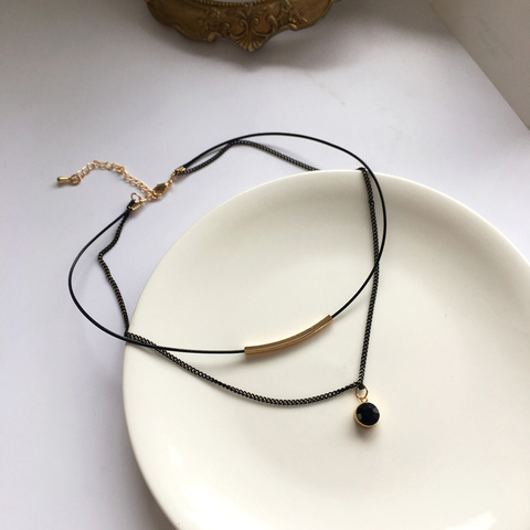 Collier Tube en métal plaqué or pour femmes, cordon noir, nouveau Design, cadeau, 2022 ► Photo 1/6