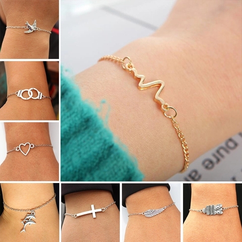 Personnalité Simple Design Bracelet à breloques coeur forme Bracelet pour femmes filles coréen doux mignon bijoux pulseras mujer moda 2022 ► Photo 1/6