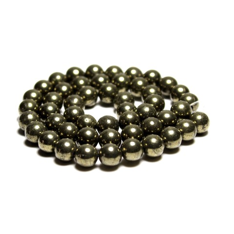 AAA + perles en pierre en Pyrite naturelle, pour la fabrication de bijoux, collier Bracelet à bricoler soi-même de 4mm, 6mm, 8mm, 10mm, 12mm, 15.5 '', vente en gros ► Photo 1/4
