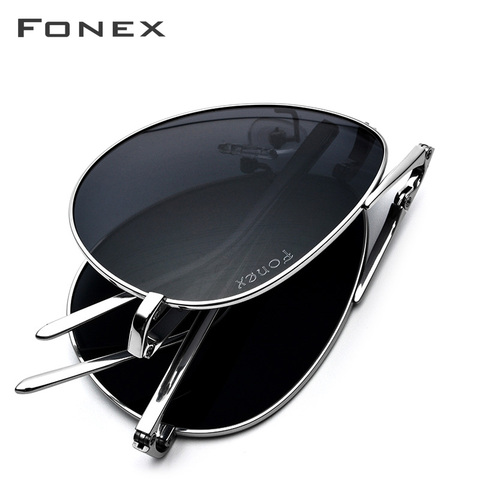 FONEX pur titane polarisé lunettes de soleil hommes pliant classique Aviation lunettes de soleil pour hommes Aviador haute qualité hommes nuances 838 ► Photo 1/5