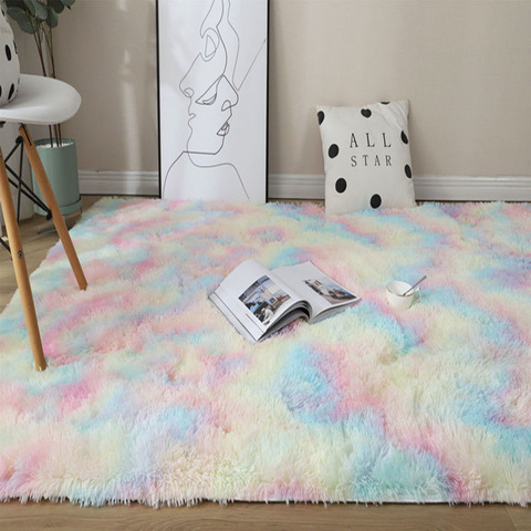 Tapis de sol en peluche, couleurs arc-en-ciel, teinture par nouage, doux, pour chambre à coucher, salon, antidérapant, pour chambre d'enfants, nouvelle collection ► Photo 1/6