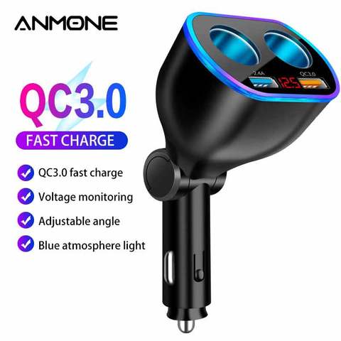 Chargeur de voiture double Usb Qc3 chargeur rapide Rotation adaptateur QC 3.0 2 voies prise de courant diviseur Led affichage Charge pour iPhone XR XS ► Photo 1/1