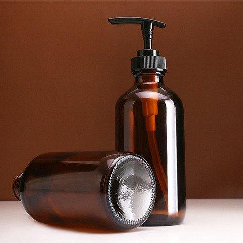 Distributeur de savon en verre marron, bouteille de 240ml 480ml pour salle de bains, pour shampoing, Gel douche, après-shampoing, bouteille à pompe à pression Simple ► Photo 1/6