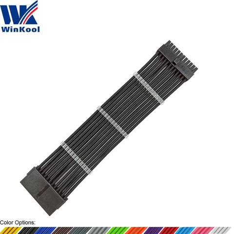 WinKool-câble d'alimentation 24 broches ATX MB, Extension PSU 24P, 18AWG, longueur femelle vers mâle, avec gaine noir, blanc, bleu et rouge ► Photo 1/6