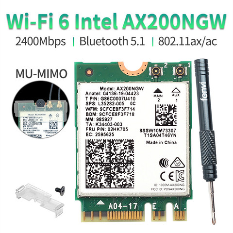 Carte réseau wi-fi 6 m.2 802.11ax, 2400/5Ghz, 5.1, 2.4 mb/s, adaptateur sans fil double bande, avec Bluetooth MU-MIMO, pour Intel AX200 AX200NGW ► Photo 1/6