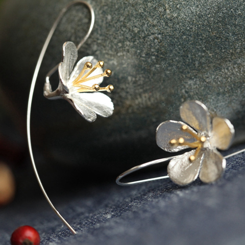 Boucles d'oreilles longues à pampilles en argent Sterling 925 pour femmes, bijoux élégants en forme de fleur, processus thaïlandais, livraison gratuite ► Photo 1/6