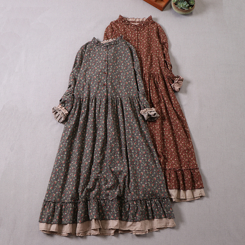 Japonais Mori fille art imprimer robe automne nouvelle robe florale robe à manches longues en vrac ► Photo 1/6