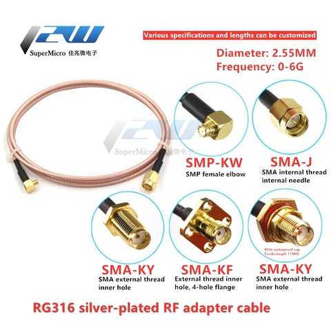 Connecteur femelle de coude de SMP au connecteur mâle de SMA câble d'extension de SMP RF ligne d'essai de SMP-KW câble adaptateur coaxial RG316 ► Photo 1/6