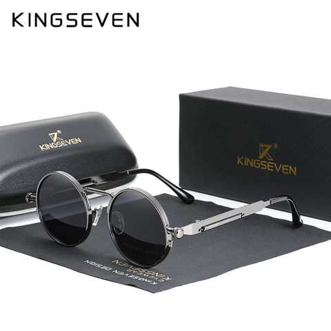 KINGSEVEN – lunettes de soleil gothiques Steampunk polarisées pour hommes et femmes, haute qualité, marque de styliste, Vintage, monture ronde en métal ► Photo 1/6