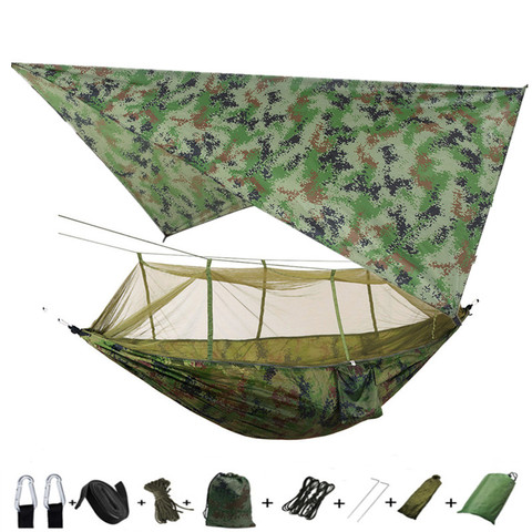 Hamac de Camping Portable avec moustiquaire, lit-balançoire d'extérieur, avec bâche anti-pluie et mouche, en Nylon ► Photo 1/6