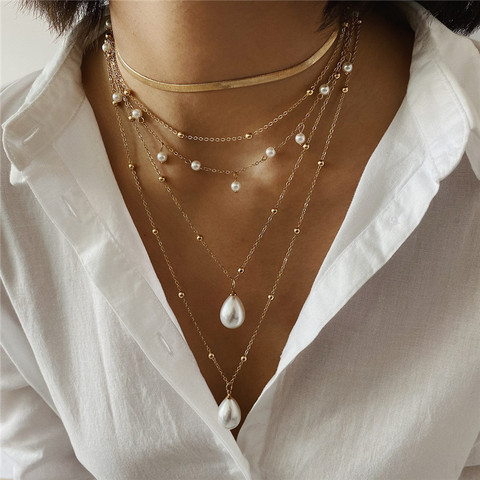 ZOSHI bohème Multi couche sautoir pour femmes Imitation perle collier ras du cou colliers collier déclaration bijoux d'été ► Photo 1/6