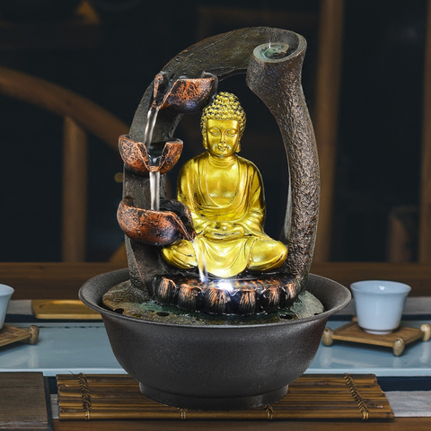 Statue de bouddha faite à la main, fontaine d'eau décorative d'intérieur, cadeaux artisanaux en résine, fontaine Feng Shui de bureau pour la maison, 110V 220V ► Photo 1/6