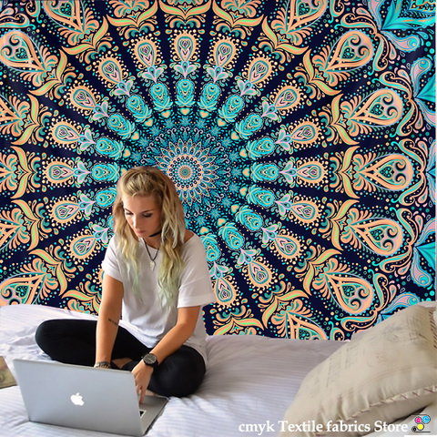 Tapisserie avec le Mandala indien, pour décoration murale, style Boho, Hippie psychédélique, lune et nuit ► Photo 1/6