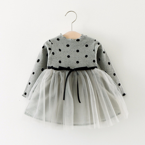 Robe en dentelle pour filles de 1 à 4 ans, tenue princesse mignonne, pour fête de mariage, pour nouveau-né, à pois ► Photo 1/6