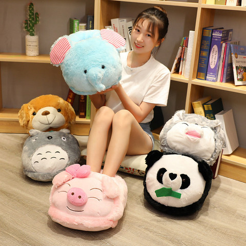 Pantoufles de dessin animé d'hiver pour femmes, gros pieds, dinosaure, Totoro, Panda, cochon, dDog, chauffe-pieds, chaussures pour adultes, ordinateur ► Photo 1/6