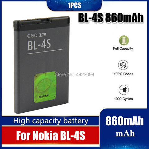 1 pièce, batterie de téléphone BL-4S d'origine pour Nokia 2680 slide 3600 slide 3710 fold 7020 7100 Supernova 7610 Supernova 860mAh ► Photo 1/6