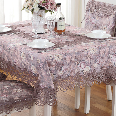 Européenne classique dentelle brodé nappe table violet table basse tissu couverture fleur serviette table drapeau chaise couverture HM1359 ► Photo 1/6