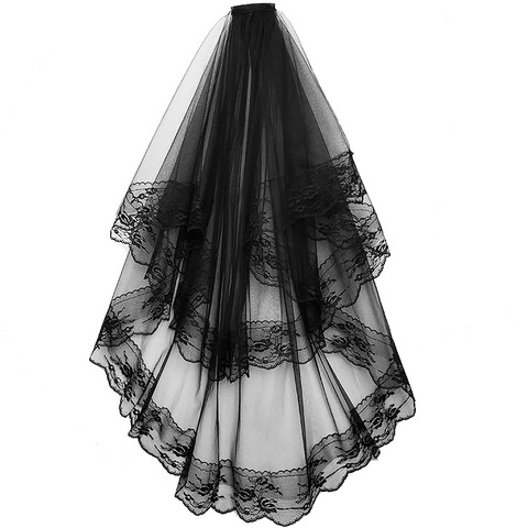 Voiles de mariée en dentelle avec peigne, noir blanc, voile de mariage Vintage élégant avec deux couches, accessoires pour Costume Cosplay pour mariée ► Photo 1/6