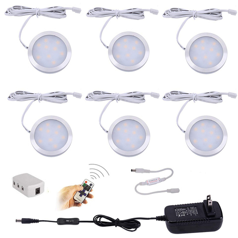 LED sous le meuble éclairage 3/4/6/8/10 pièces gradateurs Puck lumières avec télécommande RF pour cuisine compte placard garde-robe lumière ► Photo 1/6