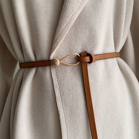 Ceinture fine en cuir à nœud pour femme, accessoires de loisirs, sangle à boucle nouée, pour robe, manteau, nouvelle collection ► Photo 1/6