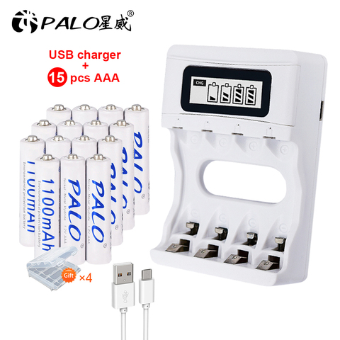 L'intelligence 4 Slots ÉCRAN LCD Chargeur de batterie pour AA/AAA Batterie + 8 pièces AAA 1100 mah piles rechargeables nimh ► Photo 1/6