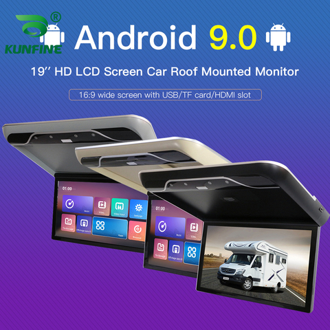 Moniteur de toit de voiture avec affichage numérique, 19 pouces, Android 9.0, écran LCD rabattable, vidéo multimédia pour montage au plafond ► Photo 1/6