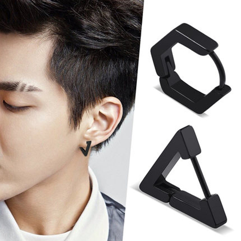 Boucles d'oreilles gothiques, Triangle carré, Punk Rock, en acier inoxydable, pour hommes et femmes, piercing, Push-Back ► Photo 1/6