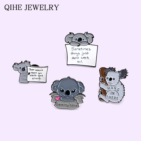 Gris Koala ours émail broche dessin animé Animal drôle citation conseils bois papier note broches sac vêtements bijoux émail doux Badges cadeaux ► Photo 1/6