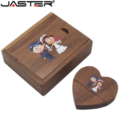 JASTER – clé usb en forme de cœur en bois avec LOGO gratuit, 4/8/16/32/64 go, coffret cadeau de mariage ► Photo 1/6