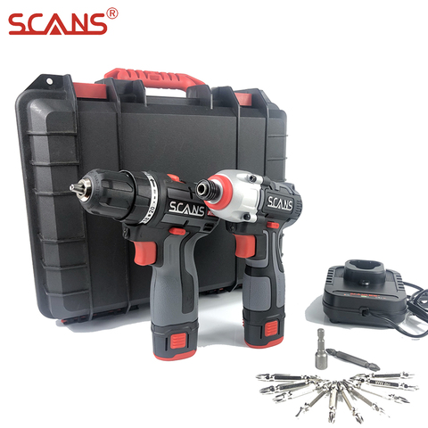 Perceuse électrique sans brosse 12V et tournevis à percussion sans fil Combo Powertools par numérisations avec Batteries Li-ion ► Photo 1/6