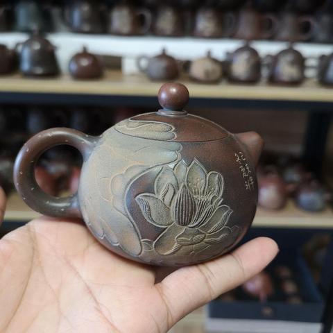 Théière en poterie Nixing faite à la main, Lotus sculpté sur Pots à thé en argile, Xi Shi Gong Fu ► Photo 1/5