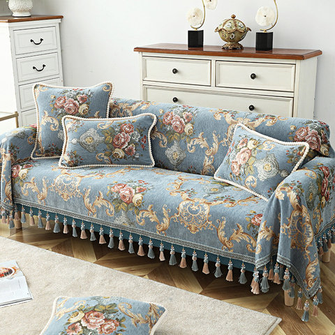 Housse de canapé 1/2/3/4 places, luxe européen, avec pompon, en Jacquard, fleur, pour fauteuil inclinable ► Photo 1/6