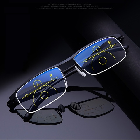 Lunettes de lecture progressives multifocales pour hommes et femmes, Anti-bleu, protection UV, pour presbytes, demi-monture, à réglage automatique ► Photo 1/6