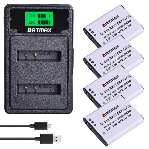 Batterie Batmax Li-50B Li50B avec double chargeur LCD, avec Port de Type C, pour Olympus u6010 u6020 pour Pentax XZ-1 SP-800UZ DLi92 ► Photo 1/6