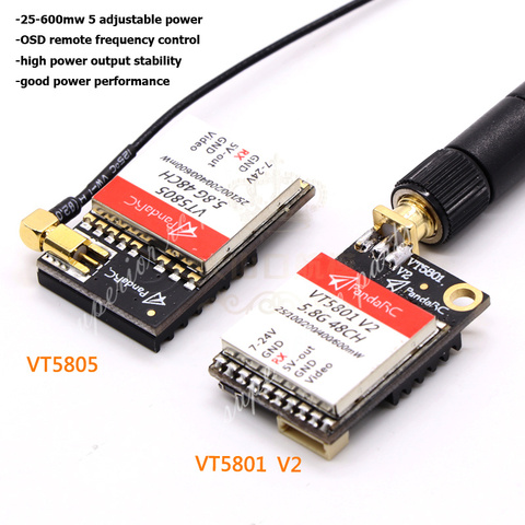 PandaRC VT5801 V2 VT5805 FPV transmetteur vidéo 5.8G 48CH 25/100/200/400/600mW commutable OSD réglable SMA MMCX VTX sucette ► Photo 1/6