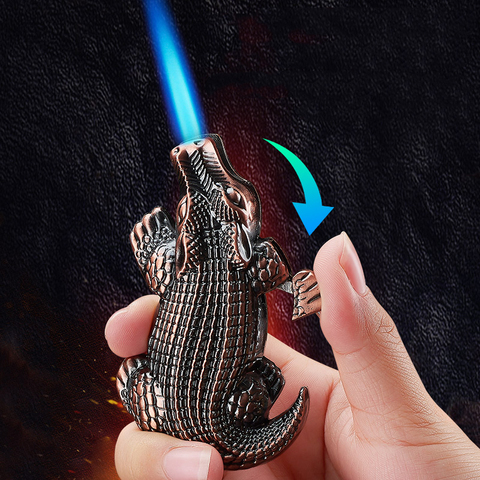 Briquet à gaz Crocodile drôle en métal, Jet Torch, Turbo, flamme Butane, Gadgets 1300C pour hommes, accessoires pour fumer ► Photo 1/6