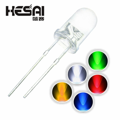 100 pcs/lot F5 5 couleurs Ultra lumineux 5MM rond eau claire vert/jaune/bleu/blanc/lumière LED rouge Diode électroluminescente Dides ► Photo 1/2