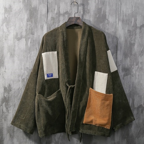 Kimono Cardigan pour homme, manteau japonais, veste Streetwear pour homme, style Hip Hop Haori Obi Yukata, KK3195 ► Photo 1/6