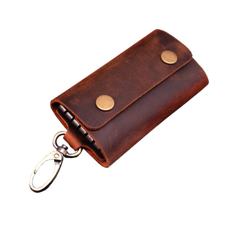 Porte-clé en cuir de vache fait à la main, organisateur de porte-clé Vintage pour femme de ménage, portefeuille multi-porte-clé pour hommes ► Photo 1/6