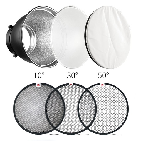 Diffuseur de réflecteur Standard de 7 pouces 18cm avec grille en nid d'abeille de 10/30/50 degrés pour Flash stroboscopique de lumière de Studio de montage GODOX Bowens ► Photo 1/6