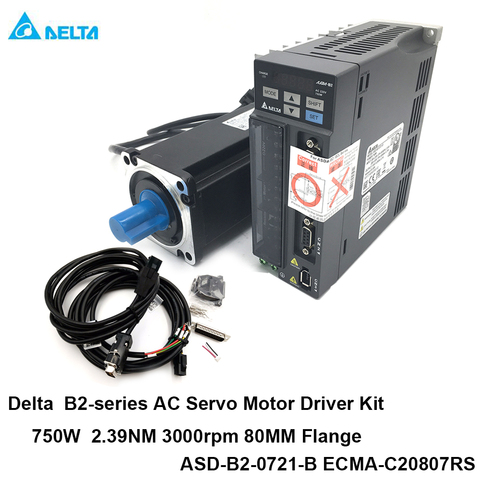 Delta servomoteur à courant alternatif Kit d'entraînement 750W 2.39NM 3000 tr/min 17bit ASD-B2-0721-B ECMA-C20807RS NEMA32 80MM 0.75KW 220V avec câble de 3m ► Photo 1/6