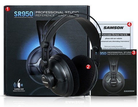 Casque de surveillance professionnel Original Samson SR950 casque de studio DJ entièrement fermé avec écouteurs en velours ► Photo 1/6