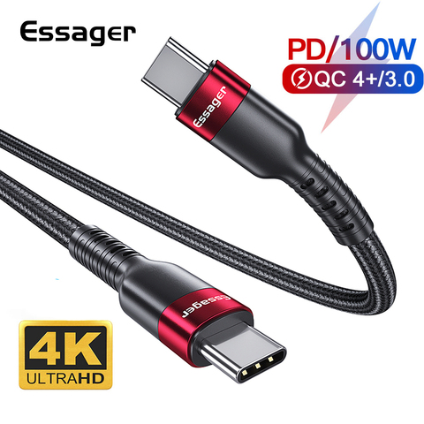 Essager Type C vers USB C câble 4K USB 3.1 type-c cordon de données PD 100W Charge rapide 4.0 3.0 chargeur rapide pour Macbook Xiaomi mi 9 Pro ► Photo 1/6