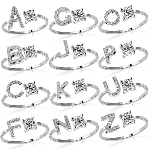 1PC brillant strass mosaïque 26 lettres initiale bague nouvelle mode ouverture manchette anneau pour les femmes breloque bijoux cadeau ► Photo 1/6