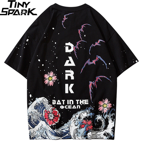 T-Shirt à manches courtes style Hip Hop pour hommes, Streetwear, thème Harajuku japonais, motif grande vague, motif Floral en coton, été 2022, décontracté ► Photo 1/6