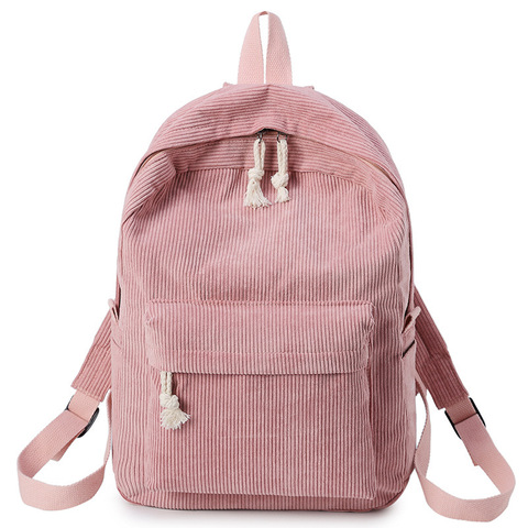 Sac à dos Style Preppy en velours côtelé pour femmes, en tissu doux, pour adolescentes, sac d'école à rayures ► Photo 1/6